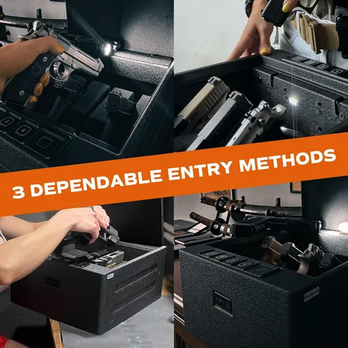 Vista 5 de RPNB Caja fuerte para armas, caja fuerte biométrica para pistola, 4 pistolas de alta capacidad con teclado digital, huella dactilar biométrica