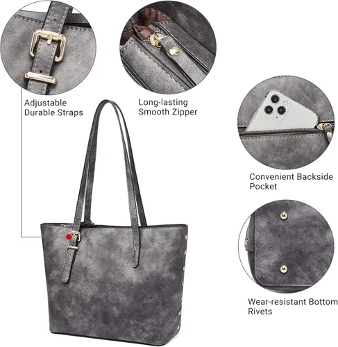 Vista 5 de FOXLOVER Bolso de hombro de cuero vegano para mujer, bolso grande vintage
