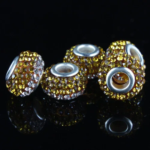 Vista 3 de RUBYCA Cuentas grandes de cristal checo con agujero grande para pulseras europeas (10 unidades, 0.591 in, oro y blanco)