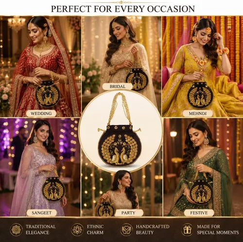 Vista 6 de Bolsa de terciopelo bordada para mujer, bolsa con cordón, regalo de boda dorado para mujer Negro