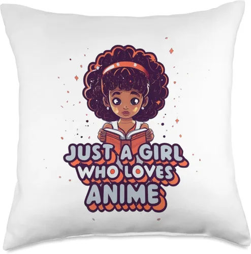 Vista 4 de African American Anime Just a girl who loves Anime Just Loves Anime Black Afro Girl Throw Pillow, 16x16, Multicolor