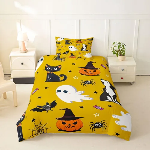 Vista 50 de Erosebridal Halloween Castle Pumpkin Duvet Cover Set Spooky Floral Cartoon Twin Bedding Sets for Girls Kids Boys Vintage Spooky Comforter Cover