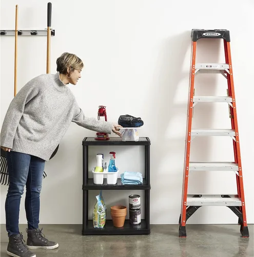 Vista 2 de Gracious Living Sistema de organización de almacenamiento de 3 estantes de altura fija, uso ligero, sólido, de 12 x 24 x 33 pulgadas, para hogar