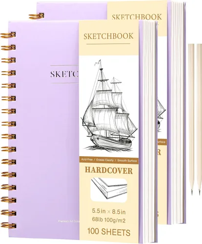 Vista 10 de Yoment Cuaderno de bocetos de 5.5 x 8.5 pulgadas, pequeño cuaderno de bocetos para dibujar, 100 hojas (68 libras/100 gsm) bloc de bocetos en espiral