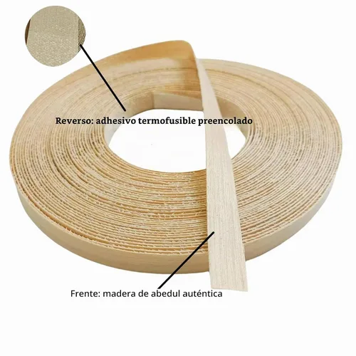 Vista 5 de Tira de bandas de borde de chapa de madera de abedul de 1/2 pulgada x 50 pies, sin planchar, borde de chapa de madera enrollado con adhesivo