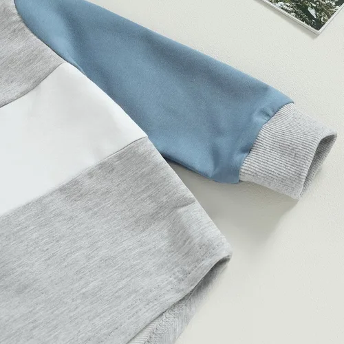 Vista 4 de Conjunto de ropa linda para bebé niño para otoño e invierno con bloques de color a cuadros y manga larga