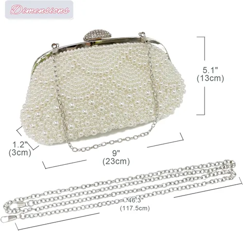 Vista 2 de Aovtero Bolso de mano de perlas para mujer, bolso de noche formal con cuentas completas con cadena