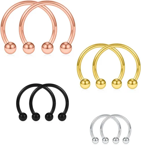 Vista 8 de SCERRING 8 piezas de acero inoxidable 16G nariz tabique herradura arete ceja septum labio hélix tragus piercing anillo 0.236-0.472 in