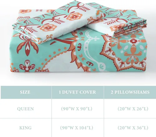 Vista 6 de Uniclinens Funda de edredón bohemia tamaño King, funda de edredón con patrón de joya verde y naranja, juego de 100 % algodón tamaño King, 3 piezas