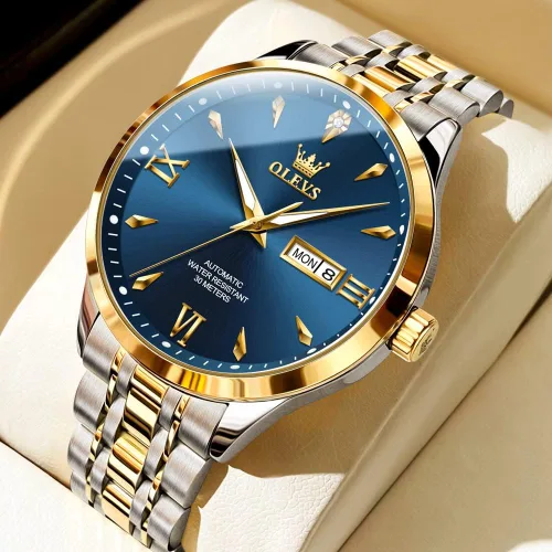Vista 7 de OLEVS Relojes automáticos para hombre, calendario mecánico, impermeable, de acero inoxidable, luminoso, de cuerda automática, reloj de pulsera