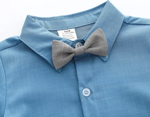 Vista 4 de Trajes de caballero para bebés, camisa de manga corta para bebé+pantalones con babero+corbata de lazo conjunto de ropa