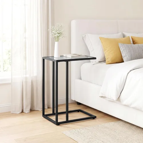 Vista 2 de HOOBRO - Mesa auxiliar en forma de C, mesa auxiliar de cristal con marco de metal Mesa de centro para espacios pequeños, estilo moderno, para sala
