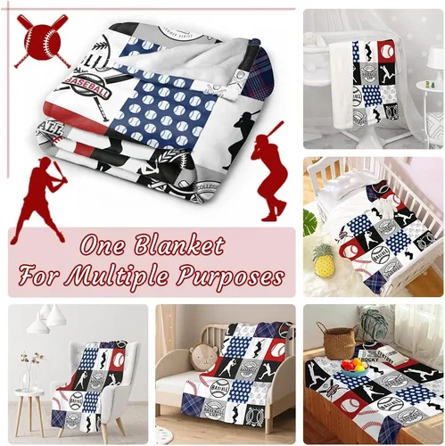 Vista 5 de Manta de franela a cuadros de béisbol, ligera, suave, para jugadores de béisbol, amantes de los deportes, regalos del equipo de béisbol para niños