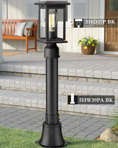 Vista 4 de Lámpara de poste al aire libre con base, accesorios de lámpara de poste exterior HWH, poste de montaje de aluminio negro y base para camino