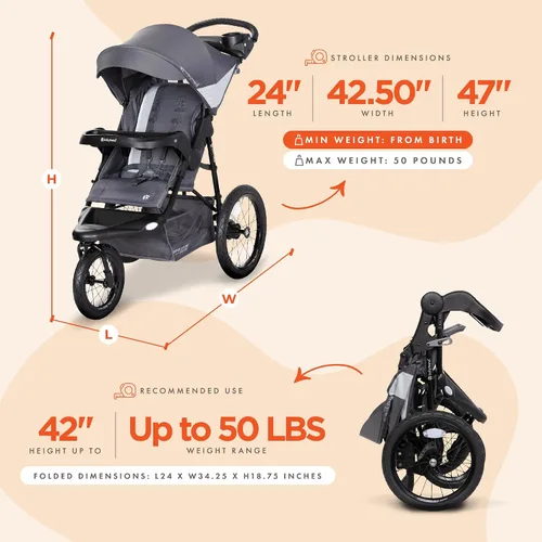 Vista 3 de Baby Trend Expedition® Zero Flat Jogger con luces LED, Dash Gris
