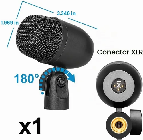 Vista 6 de Depusheng Kit de micrófono dinámico con cable de 5 piezas (completamente metálico) para bombo, tom/redoblante y platillos - Micrófono para tambores