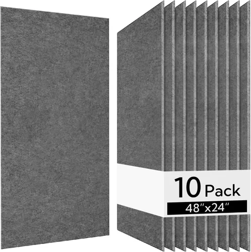Vista 17 de Olanglab Paquete de 10 paneles acústicos de pared, 48 x 24 pulgadas por cada panel acústico, absorbentes de sonido, paneles de sonido decorativos