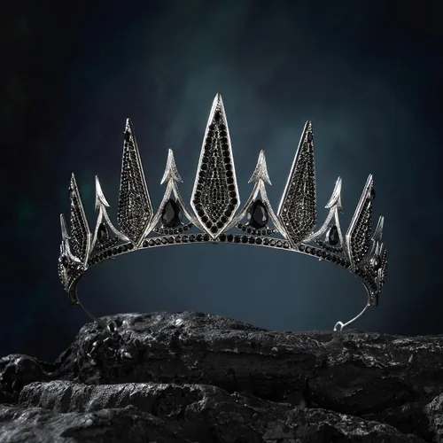 Vista 5 de SWEETV Black Gothic Crown, Witch Evil Queen Crown for Cosplay Halloween 1. negro+plata antigua