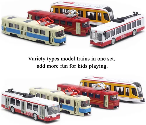 Vista 8 de OTONOPI Juego de Tren de Juguete Tren de Metro Bala Tren de Alta Velocidad Locomotora Motor Coche Modelo de Metal para Niños Paquete de 4