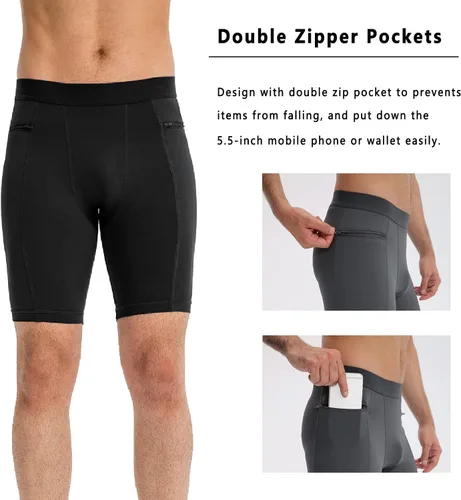 Vista 3 de Pantalones cortos de compresión para hombre con bolsillos para correr, entrenamiento, atlético, ropa