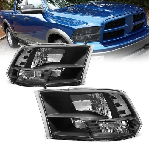 Vista 12 de Repuesto de conjunto de faros AS para Dodge Ram 1500 2002-2005/Ram 2500 3500 2003-2005 con carcasa negra, reflector ámbar, lentes transparentes