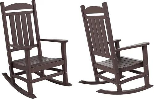 Vista 37 de HDPE Laguna Silla mecedora Adirondack de polietileno para exteriores (juego de 2), color negro