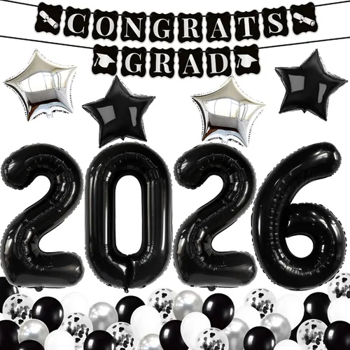Vista 11 de Katchon, Globos gigantes negros grandes 2026 – 42 pulgadas Globos de graduación 2026 con globos de estrella negra para decoraciones de graduación