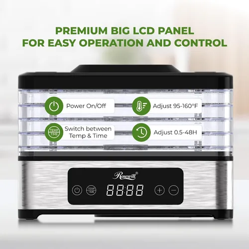 Vista 7 de Rosewill Deshidratador de alimentos compacto, 5 bandejas apilables con temporizador ajustable de 48 horas y control de temperatura, secador