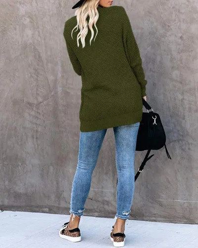 Vista 5 de Saodimallsu - Cárdigan holgado de punto y abertura delantera para mujer, con manga larga, estilo casual, ligero y suave, abrigo con bolsillos