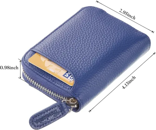 Vista 2 de Travelambo Monedero de piel auténtica con cremallera YKK, Azul, Moda