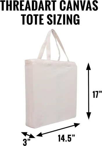 Vista 3 de Threadart - Bolsas reutilizables de lona 100% algodón resistentes Paquete de 3 Con asas fuertes que soportan hasta 40 libras Respetuosas