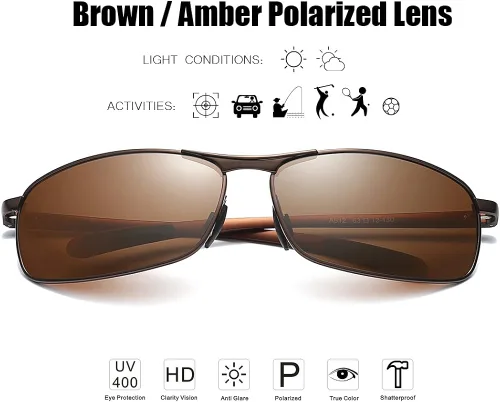 Vista 2 de ZHILE Gafas de sol polarizadas rectangulares Al-Mg de aleación con bisagra de resorte UV400