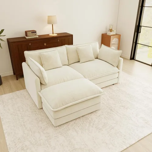 Vista 126 de Sofá Loveseat Grande en Beige y Blanco de 194.8 cm, Sofás Seccionales de 2 Plazas Grandes para Sala de Estar, Sofá Seccional Modular de Tela