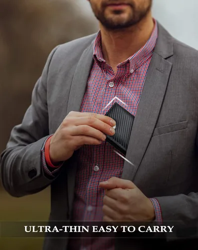 Vista 26 de Swallowmall AirTag Billetera para hombre con bloqueo RFID, de piel auténtica, plegable, para AirTag con 1 ventana de identificación, 13 tarjeteros