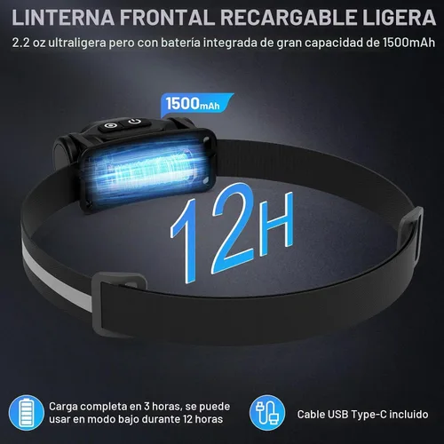 Vista 5 de Linterna frontal magnética recargable de alto lúmenes para camping, senderismo, espeleología, pesca, sensor de movimiento, impermeable, resistente a