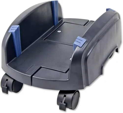 Vista 6 de Soporte para computadora Syba, de acero, para gabinete ATX, con ancho ajustable y 4 ruedas Caster, Plástico negro con azul