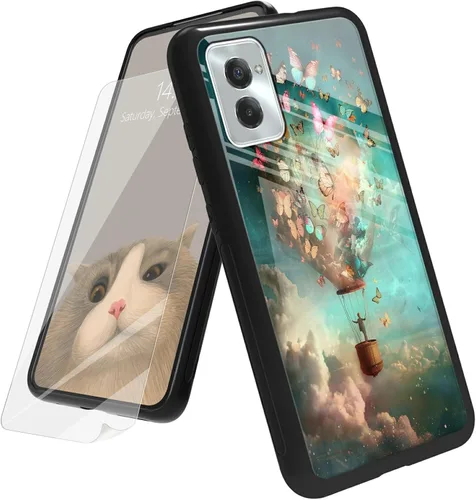 Vista 122 de Funda para Motorola Moto G Play 4G 2024 con protector de pantalla, parte trasera de vidrio templado + funda de silicona suave TPU absorción