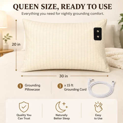 Vista 6 de Funda de Almohada con Conexión a Tierra Queen Conductiva, Fundas de Almohada con Conexión a Tierra de Algodón Orgánico, Sábanas con Conexión a