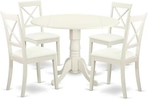 Vista 14 de East West Furniture DLBO3-BLK-W - Juego de mesa de comedor de 3 piezas para espacios pequeños que contiene una mesa de comedor redonda con gotas y 2