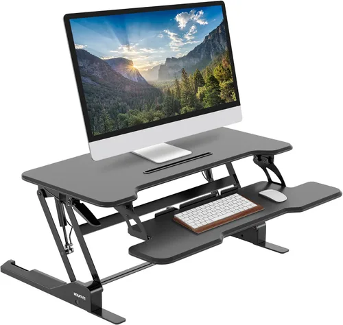 Vista 10 de Mount-It! Convertidor de escritorio de pie ajustable en altura, elevador compacto de escritorio de mesa de 30 pulgadas de ancho con resorte de gas