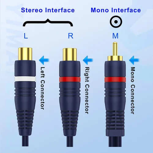 Vista 3 de Cable divisor RCA Y macho a hembra, cable de extensión de audio AV Jack de 0.138 in, conector de cincha chapado en oro de 24 quilates
