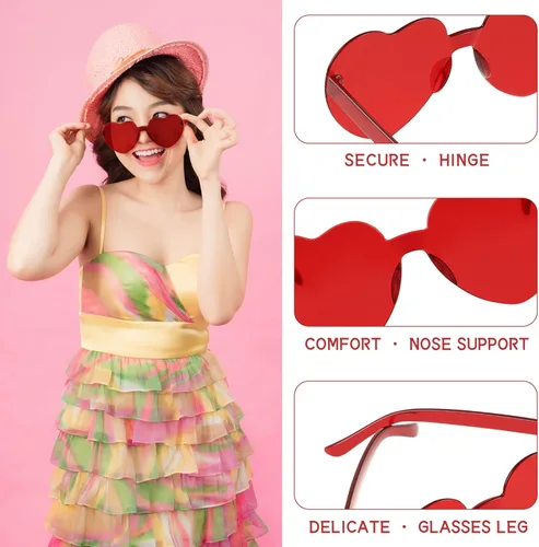 Vista 8 de ABOOFAN Gafas de sol en forma de corazón sin montura gafas de sol transparentes en forma de corazón sin montura gafas de sol de corazón rojo