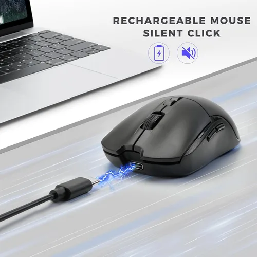 Vista 5 de KOPJIPPOM Juego de teclado y mouse inalámbricos con teclas silenciosas, teclado ergonómico de tamaño completo 2.4G con reposamuñecas, fundas Negro