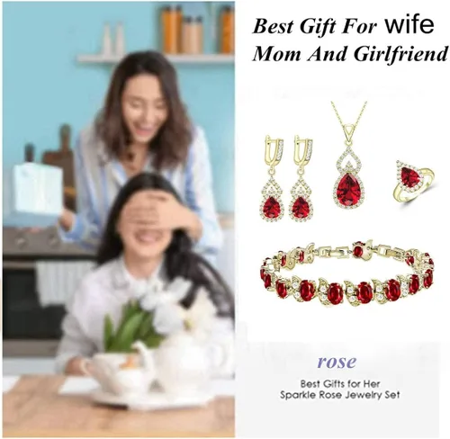 Vista 3 de LMXXVJ Juego de joyas para mujer, collar chapado en platino, anillo abierto, aretes, pulsera, para cumpleaños, aniversario, día de la madre, regalos
