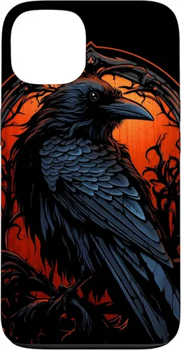 Vista 7 de Funda estética oscura para iPhone 17, diseño de cuervo gótico, diseño de pájaro de cuervo y pájaro oculto