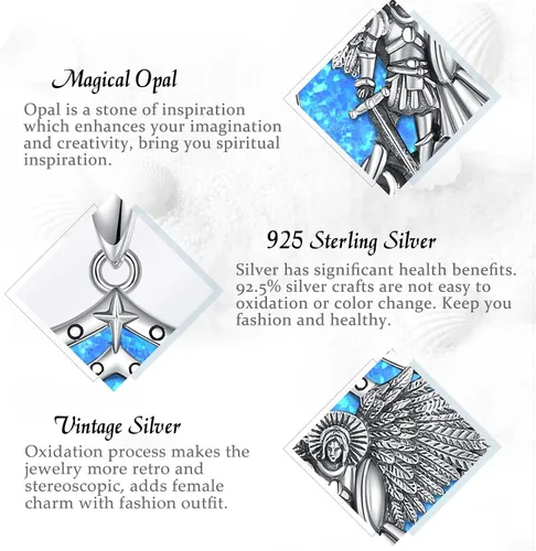 Vista 8 de AEONSLOVE 925 Sterling Silver Saint BenedictSt MichaelCaravaca Cross Necklace Religious Gifts Gifts for Women Men Tee - 24 Inches Stainless Chain