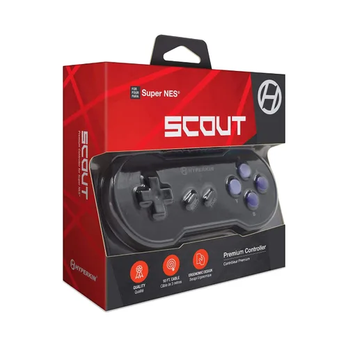 Vista 2 de Hyperkin "Scout" Premium Wired Controller for SNES,Gamepad Controller Compatible with Super Entertainment System - Space Black