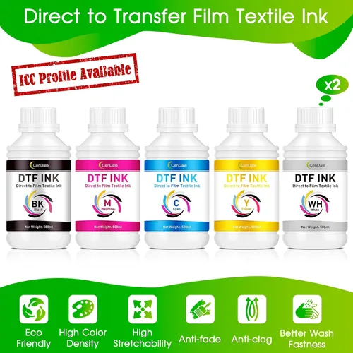Vista 2 de CenDale Tinta DTF Prémium 3000ML - Tinta de transferencia DTF para película PET, Tinta DTF recargable para Epson ET-8550, L1800, L800, XP15000