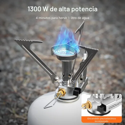 Vista 5 de Odoland Juego de ollas de camping con intercambiador de calor, juego de cocina con estufa de camping portátil, kit de comida de camping, incluye