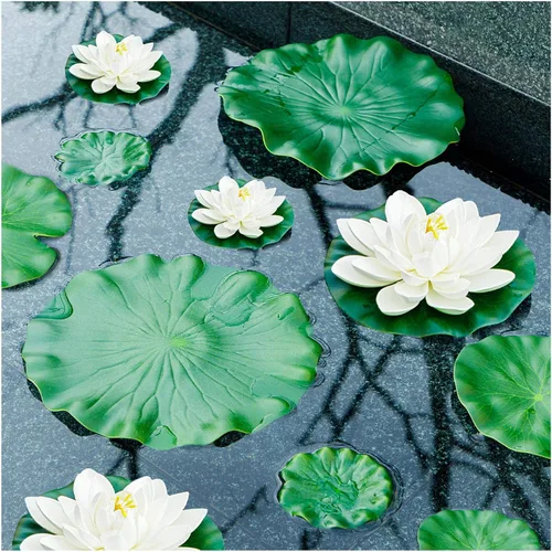 Vista 3 de Lily Pad para estanques, 9 piezas de loto artificial